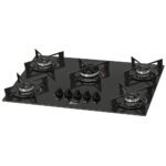 Cooktop Fischer 5 Bocas FIT LINE Gás Mesa Vidro Preto BIVOLT