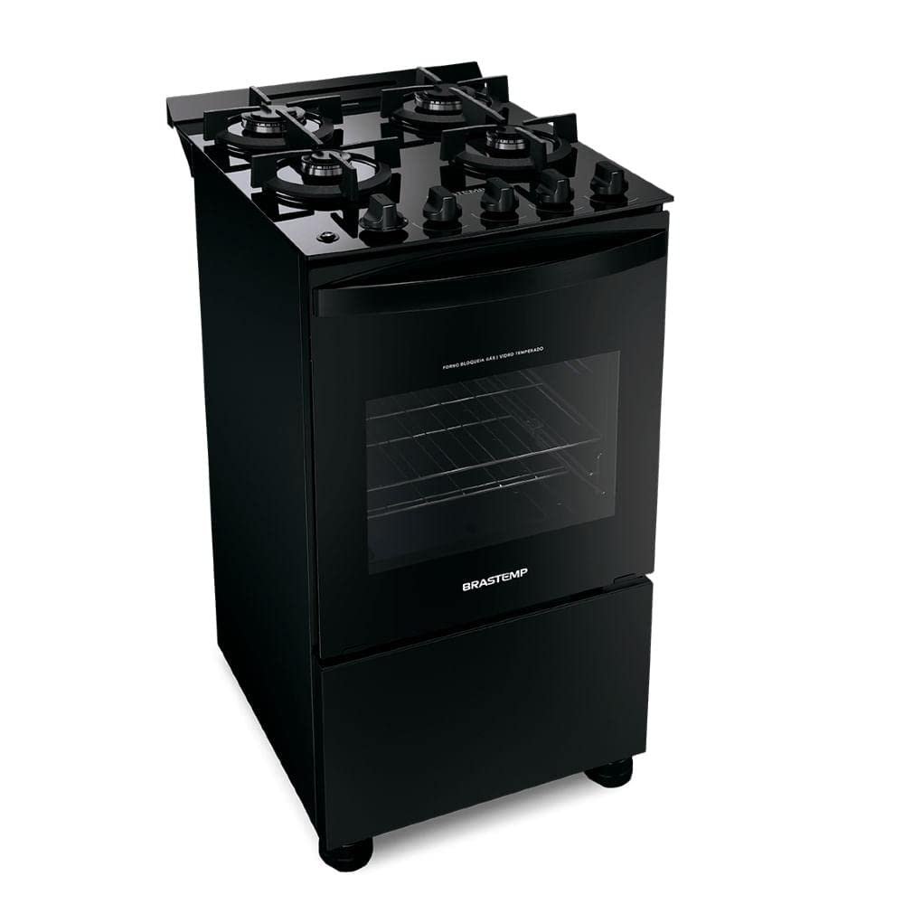 Fogão a Gás 4 Bocas Preto Brastemp BFO4VAEUNA Bivolt Mesa de Vidro