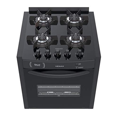 Fogão de Embutir 5 bocas Venax Gaudi Prisma Viteo Preto/Inox a Gás GLP