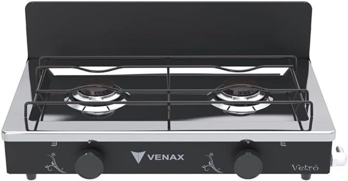 Fogão de Mesa Venax Flamalar Vitreo 2 Bocas Preto Fosco a Gás