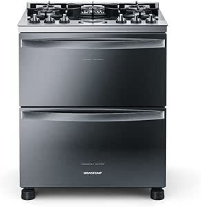 Fogão Brastemp 5 Bocas Duplo Forno Cor Inox Com Mesa De Vidro E Touch Timer Com Autodesligamento BFD5VCR