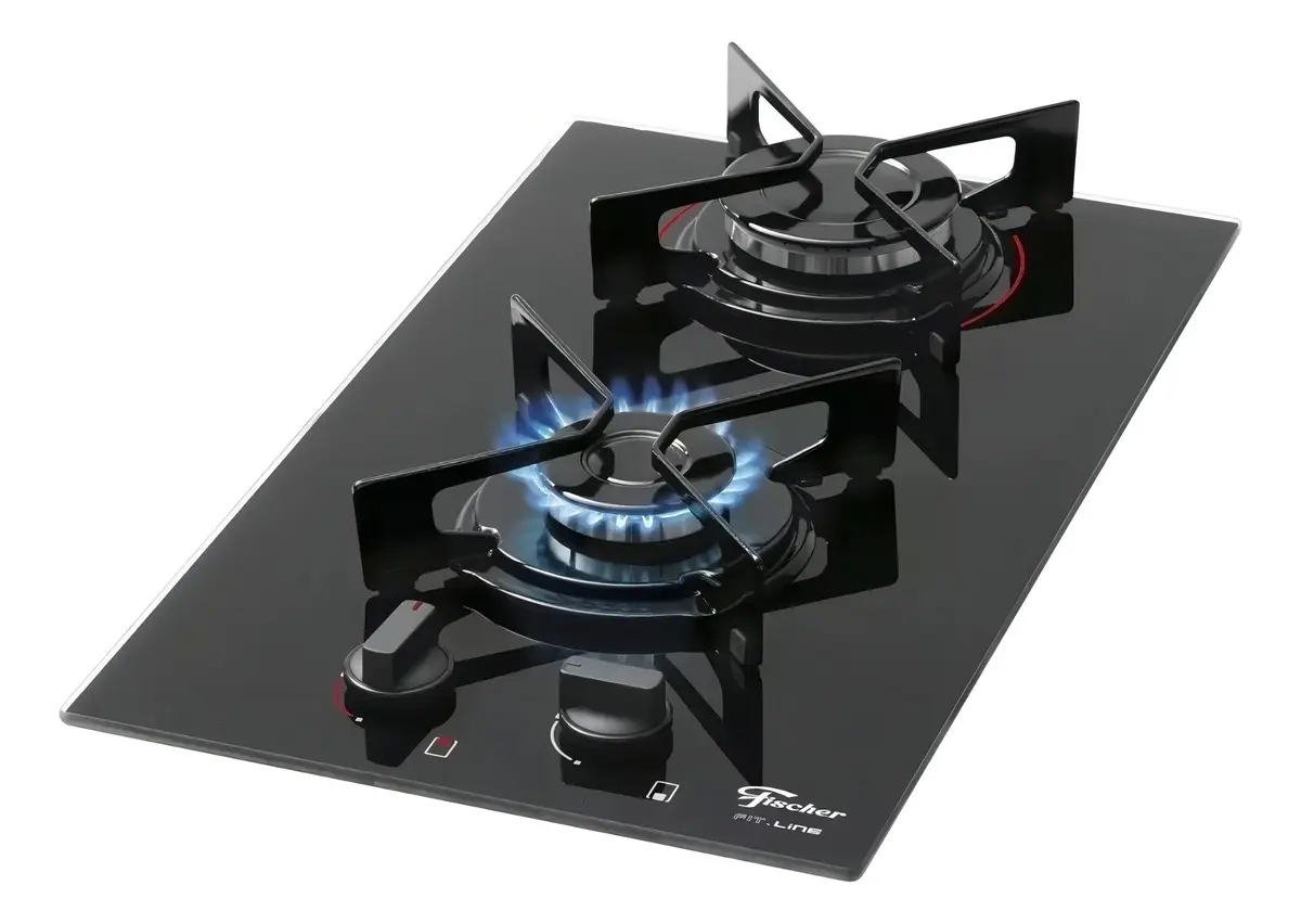 Cooktop 2 bocas Fischer Fit Line Gás Mesa Vidro Preto Bivolt