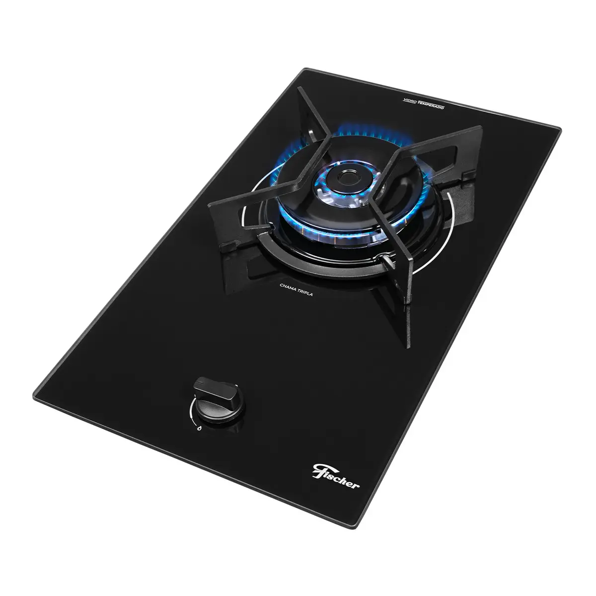 Cooktop Triplo Chama Fischer 1 Boca a Gás Mesa Vidro Preto Bivolt