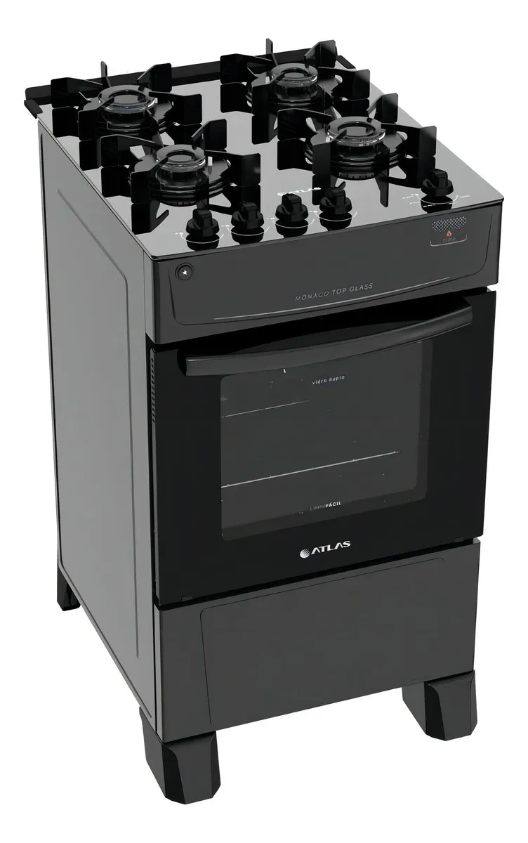 Fogão Atlas 4 bocas Mônaco Top Glass Preto