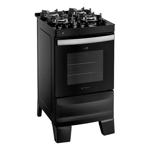 Fogão Atlas Agile Up Preto 4 bocas com Mesa de Vidro Bivolt