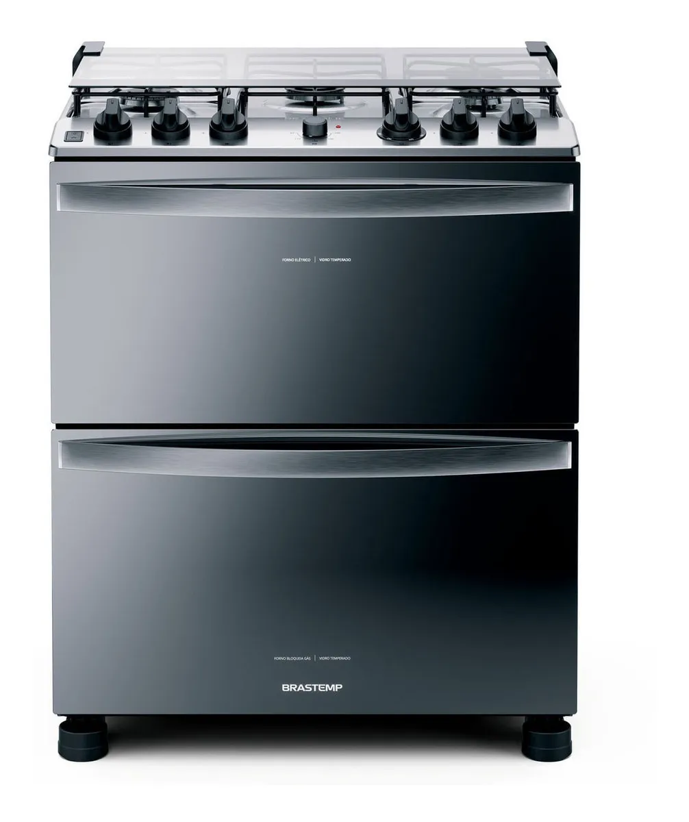 Fogão BFD5NCR Duplo Forno Cor Inox Com Botões Removíveis 5 Bocas Brastemp 220V