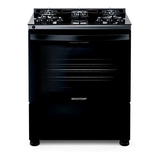 Fogão Brastemp 5 bocas Preto com Duplo Forno mesa de vidro e turbo chama BFD5VCE