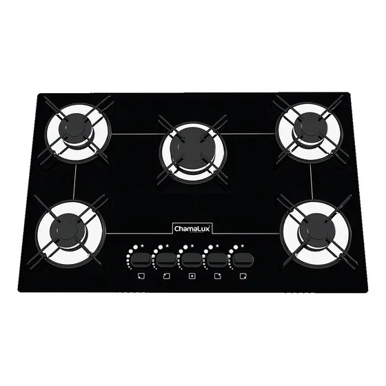 Fogão cooktop 5 bocas Chamalux Preto Ultra Chama Bivolt