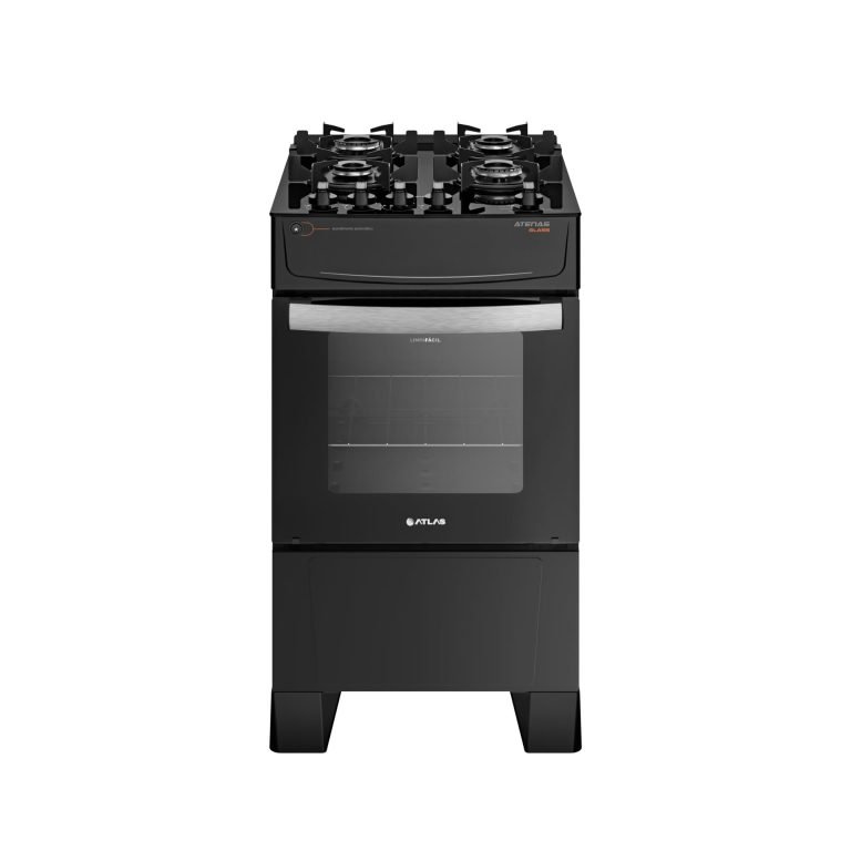 Fogão Atlas 4 Bocas Preto Atenas Glass com Acendimento automático Bivolt