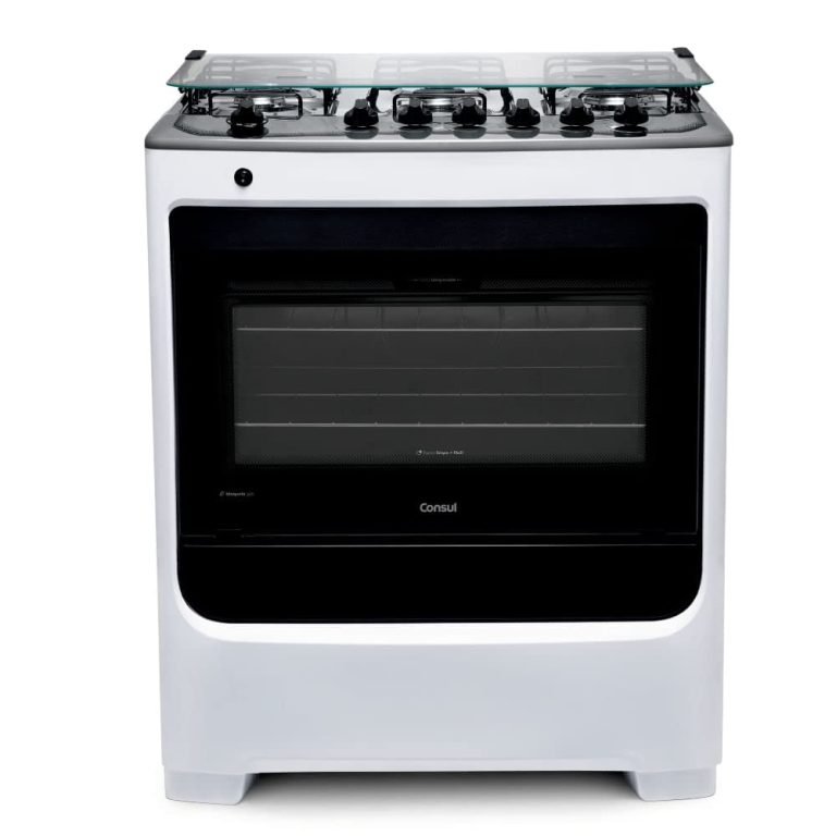Fogão CFS6NAB Branco Consul com botões removíveis e vidro interno vedado 6 bocas Bivolt