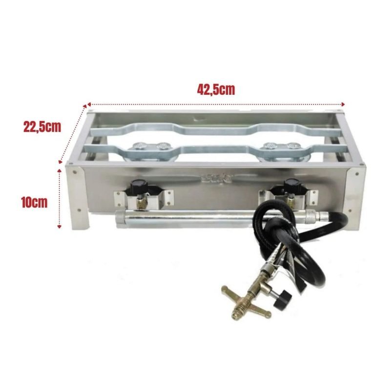 Fogareiro Inox 2 Bocas Mais Chapa Com Kit Gás E003 Laurindos