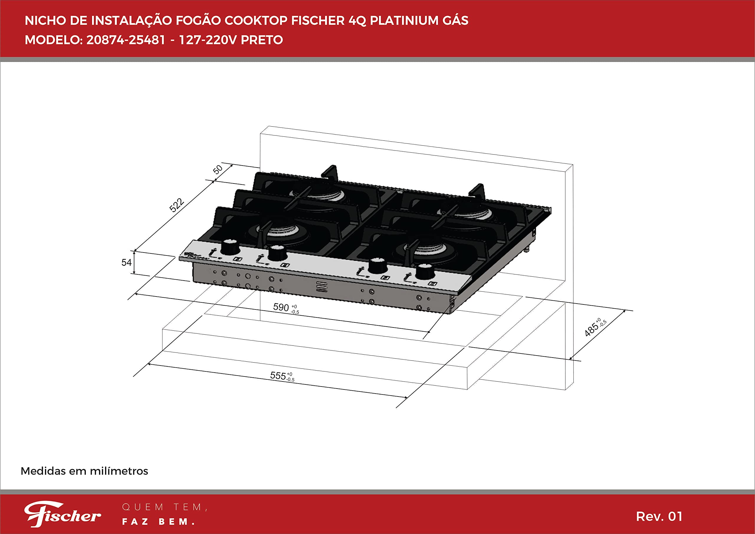Cooktop a Gás 4 Bocas Fischer com Preço Bom é Aqui