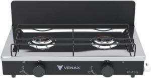Fogão de Mesa Venax Flamalar Vitreo 2 Bocas Preto Fosco a Gás